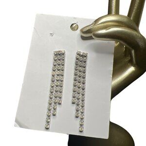 Vintage Ca. 1970s graduated tassel rhinestone earrings in silver tone